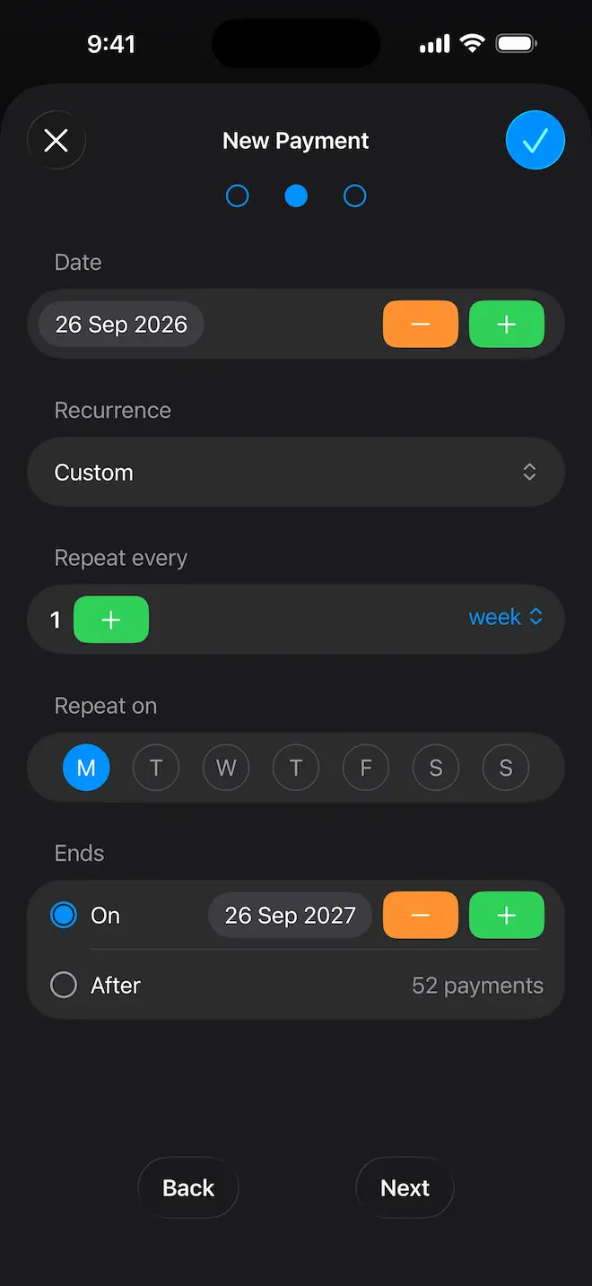 Add New Payment with Recurrence to Project in BudgetBear