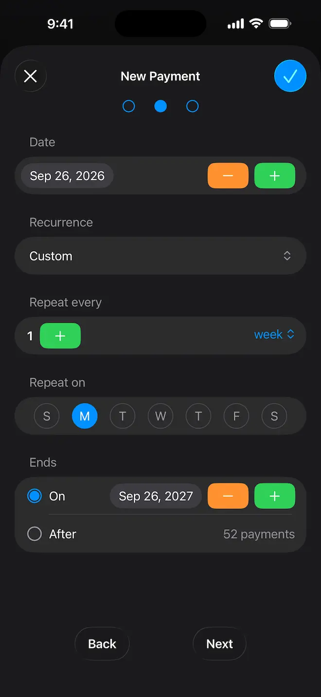 Add New Payment with Recurrence to Project in BudgetBear