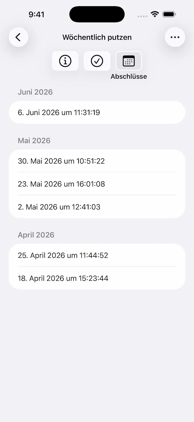 Checkomat-Checklisten-Abschlüsse mit Zeitstempeln