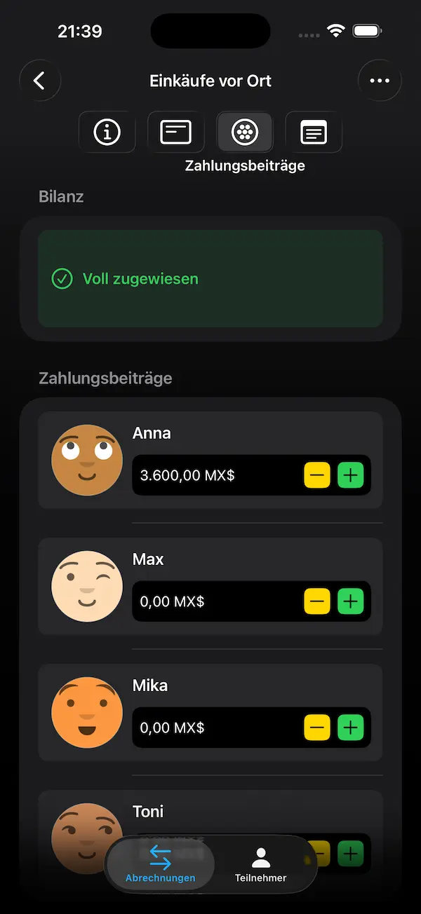 FairTeilen Zahlungsbeiträge