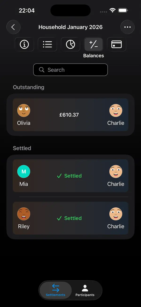 Settleasy Settlement Balances View